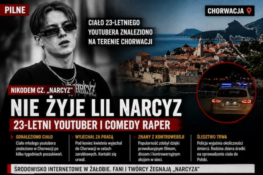 Nie żyje Narcyz. Ciało 23-letniego youtubera odnaleziono w Chorwacji